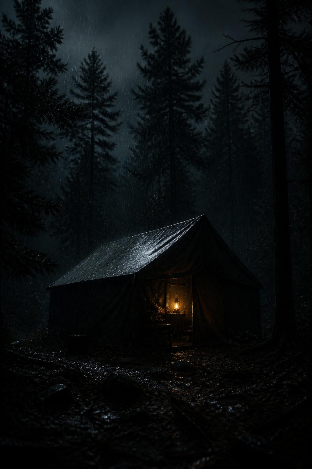Rain on tent — Steady patter on canvas